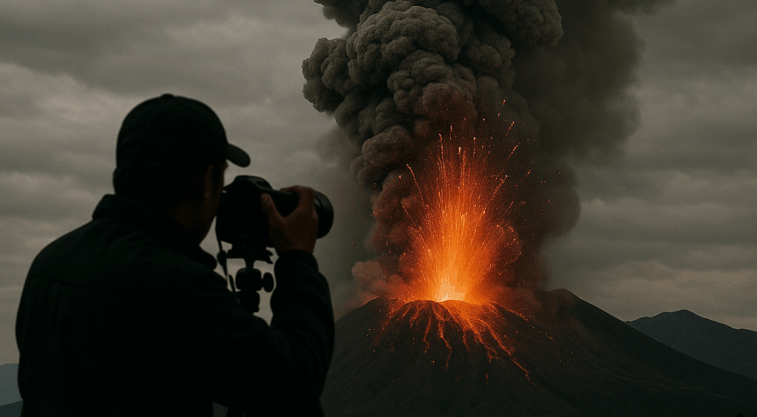 2011年に噴火した新燃岳の様子をZERO SHOTが撮影。火山灰が空高く舞い、噴煙が山を包み込むリアルな自然災害の瞬間。